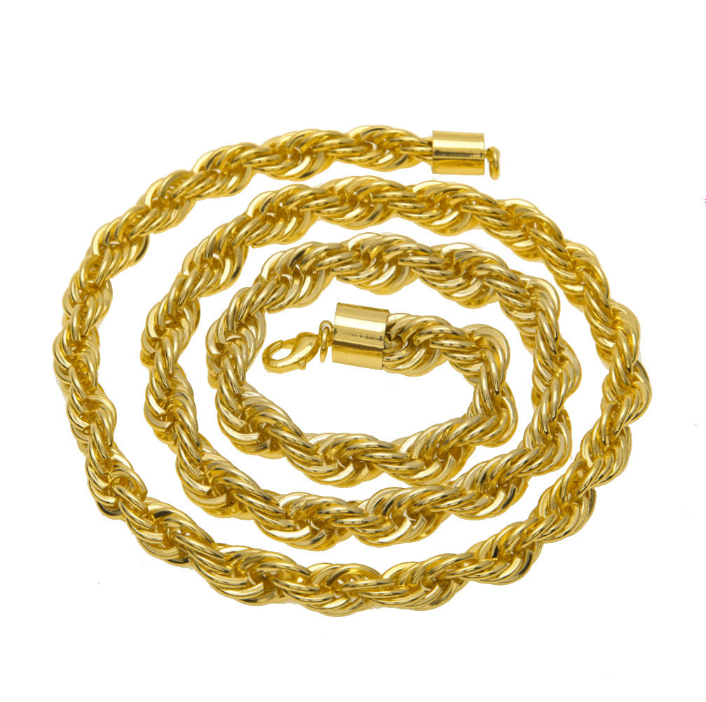 Hot Sale Men's Hip Hop Gold-plated Necklace 1cm Coarse Twist Necklace Gold-plated Twisted Rope Chain
