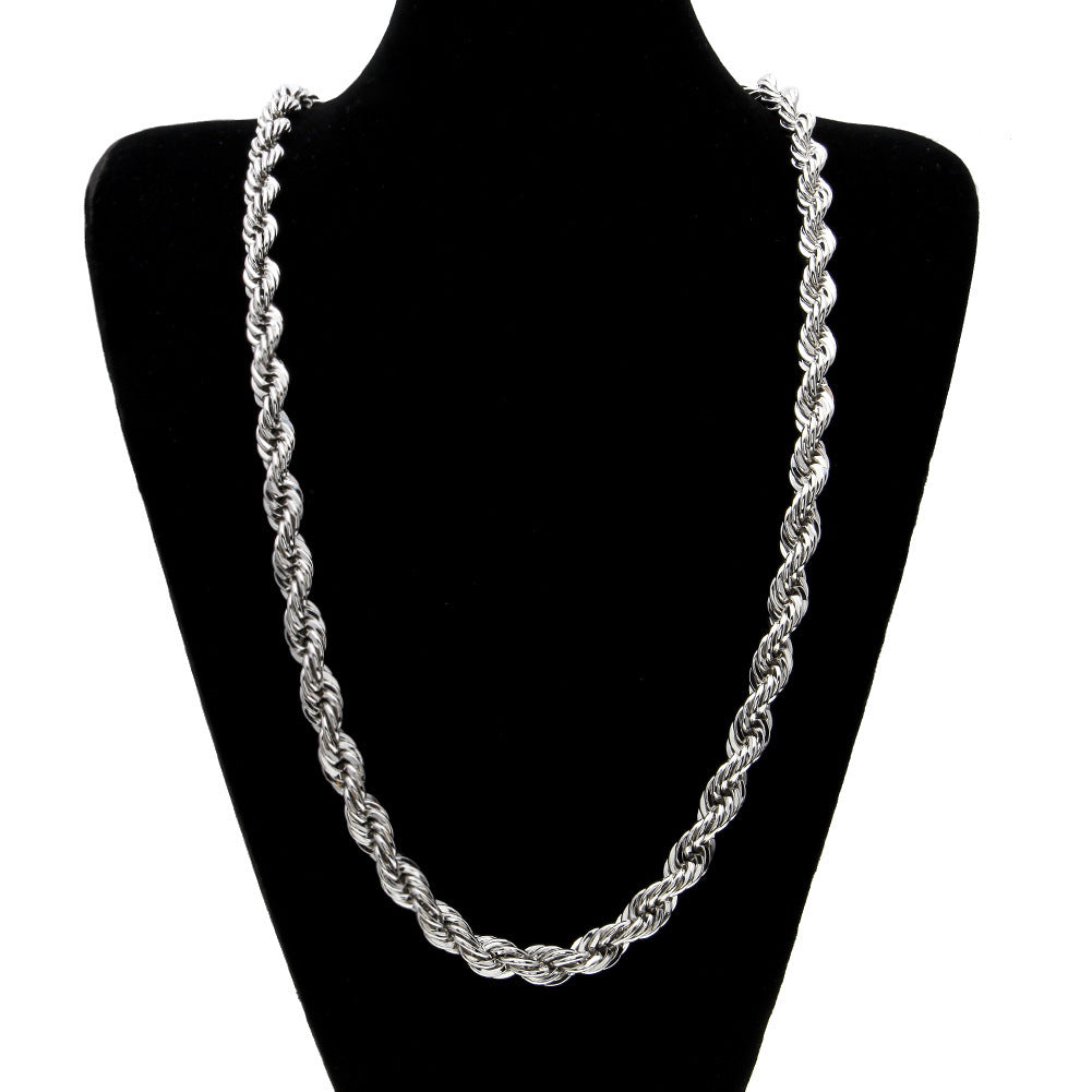 Hot Sale Men's Hip Hop Gold-plated Necklace 1cm Coarse Twist Necklace Gold-plated Twisted Rope Chain