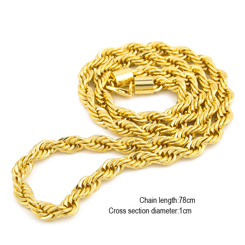 Hot Sale Men's Hip Hop Gold-plated Necklace 1cm Coarse Twist Necklace Gold-plated Twisted Rope Chain